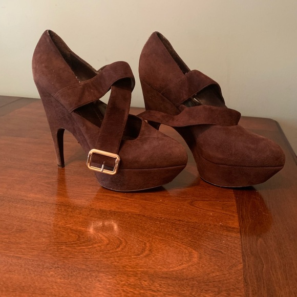 YSL PLATFORM PUMPS.    BROWN SUEDE. Size 9 - Picture 5 of 6